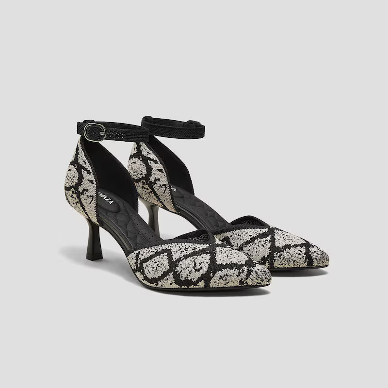 Women Shoe - Mid Heels (Black-White)